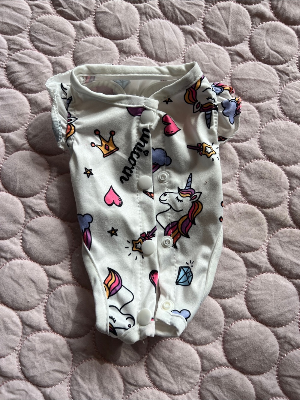 Unicorn Print dog romper Onesie - White with Pink & Purple Accents